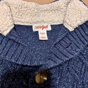 Cat & Jack Navy Knit Sweater with Sherpa Collar